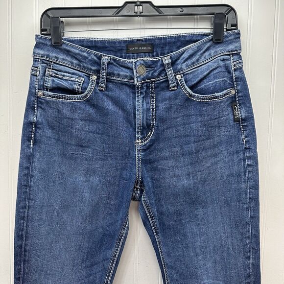 Silver Jeans Women 28 Avery Skinny Curvy Stretch Denim Blue Medium Wash Distress - Picture 3 of 13